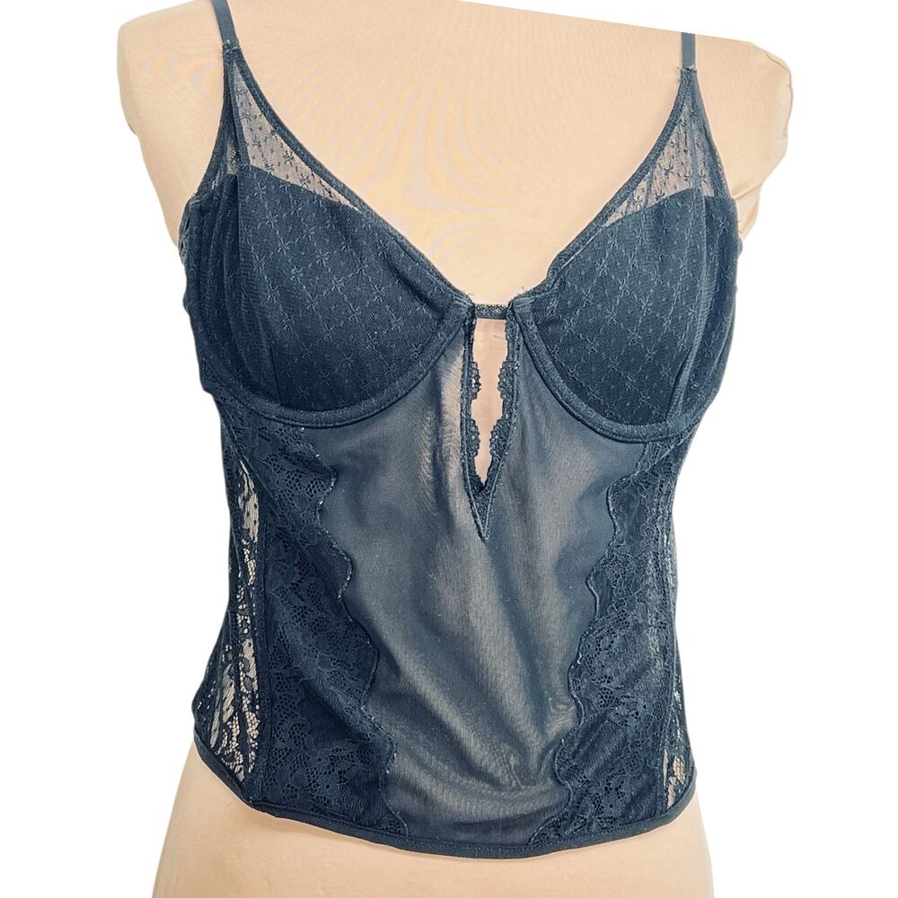 WHITE FOX Black Lace & Mesh Bustier XL Coquette Goth